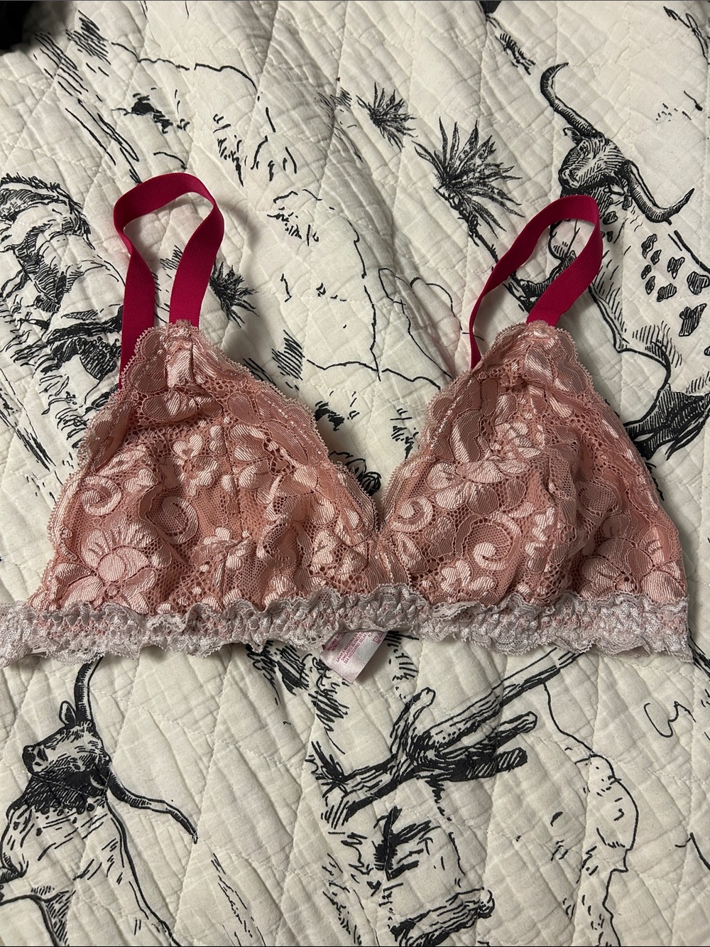 Lace Bralette with Contrast Straps in Blush Pink